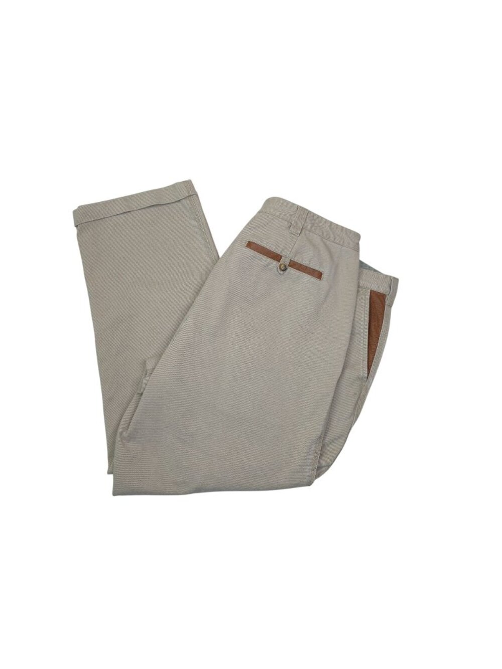 Orvis Zambezi Twill Beige Pants Leather Trim Accents Loose Fit Mens Size 38